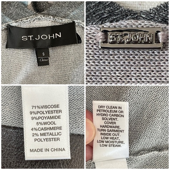 St. John size S striped cashmere and wool open front cardigan gray short sleeve - Picture 9 of 14